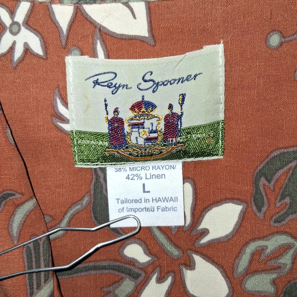 Reyn Spooner Linen Blend Shirt Men's Large Chest Flap Pockets Floral Hawaiian